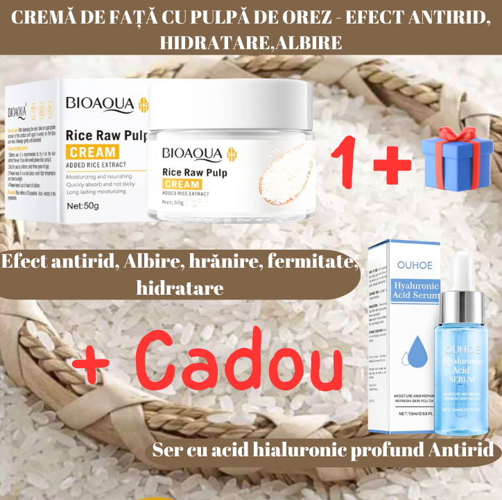 CREMĂ DE FAȚĂ CU PULPA DE OREZ. MICȘOREAZĂ PORII, EFECT ANTIRID, HIDRATEAZĂ